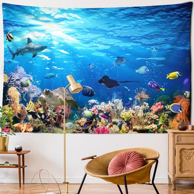Tapeçaria de Impressão Digital 3D Psicodélica Mundo Subaquático Bela Tapeçaria de Peixes Pendurada na Parede Animal Marinho Coral Decoração de Casa