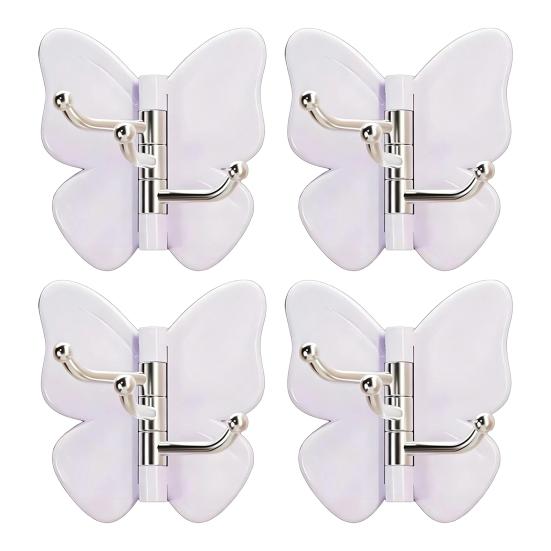 4PCS Butterfly Rotating Self Adhesive Hook, 3-Hook 270 Swivel Design, No Drill Wall Mount Storage Hooks, for Hanging Towels Keys Bags Hats