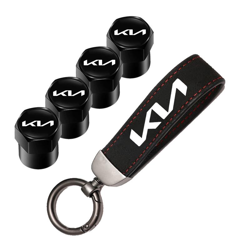 OYQZ3 Car Tire Wheel Valve Caps Cover Suede Car Key Chain Ring Keychain For KIA EV6 Stinger RIO Sorento Picanto Ceed Borrego Syros K4