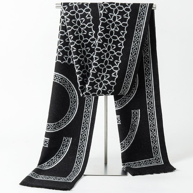 2025 Autumn/Winter New Men'S Cashmere Scarf Thickened, Stylish, European And American Men'S Classic Stripe