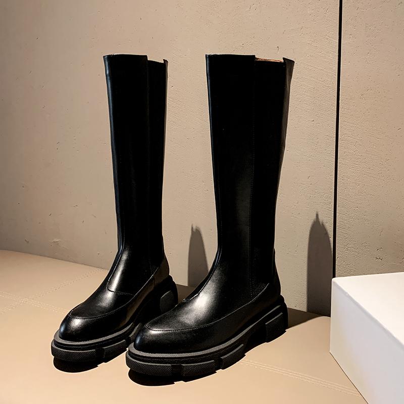 2024 Genuine Leather Boots Women Knee High Boots Design Platform Riding Boots Thick Heel Ladies Boots Autumn Winter White Boots