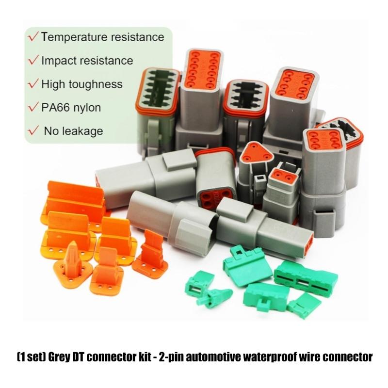 Latching Automotive Wire Coupler Kit with Separate Contact Retainers, 2-Pin Housings, and Copper-Finished Pin for Removable 12 V Vehicle Wiring