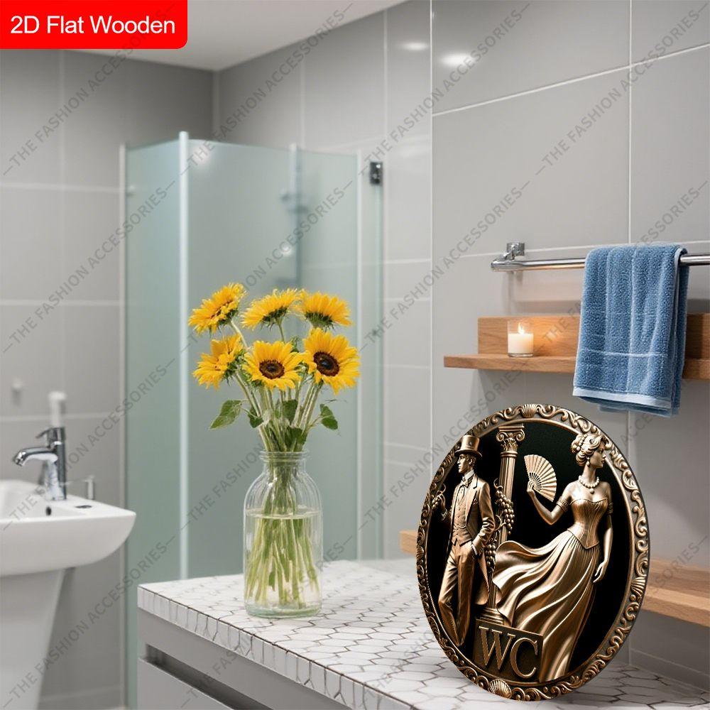 Semne decorative din lemn pentru agățat, decorațiune de perete sau ușă pentru baie, plan 2D cu textul „WC”, cadou de casă nouă pentru prieteni