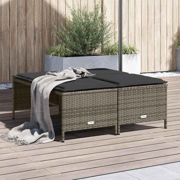 VidaXL Garden Stools with Cushions Set of 4 Grey Wicker, Garden Seat, Outdoor Seating, Cube Stool, 368364