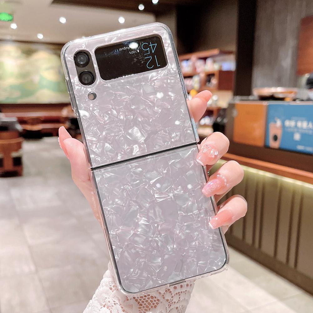 KEYSION Custodia di lusso con motivo a conchiglia lucida a diamante per Samsung Z Flip 6 5 4 3 5G Custodia antiurto per telefono per Galaxy Z Flod 3 4 5 6