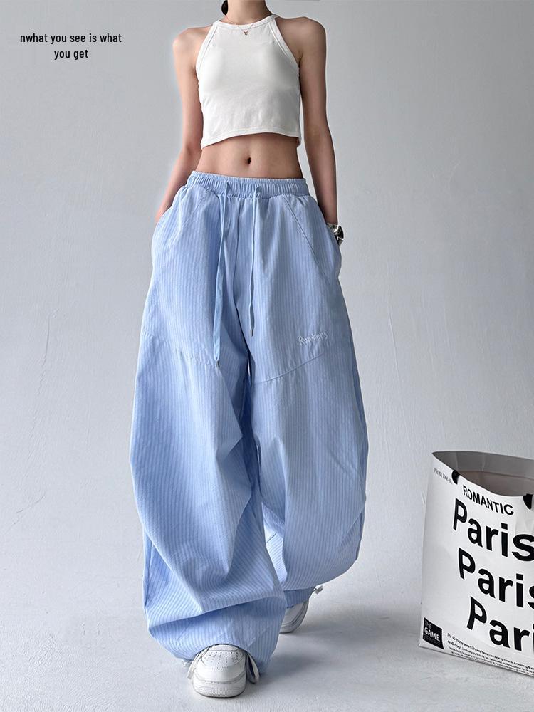 

Трендовые американские женские широкие брюки карго свободного кроя 2025: Новый стройнящий стиль для весны L синий