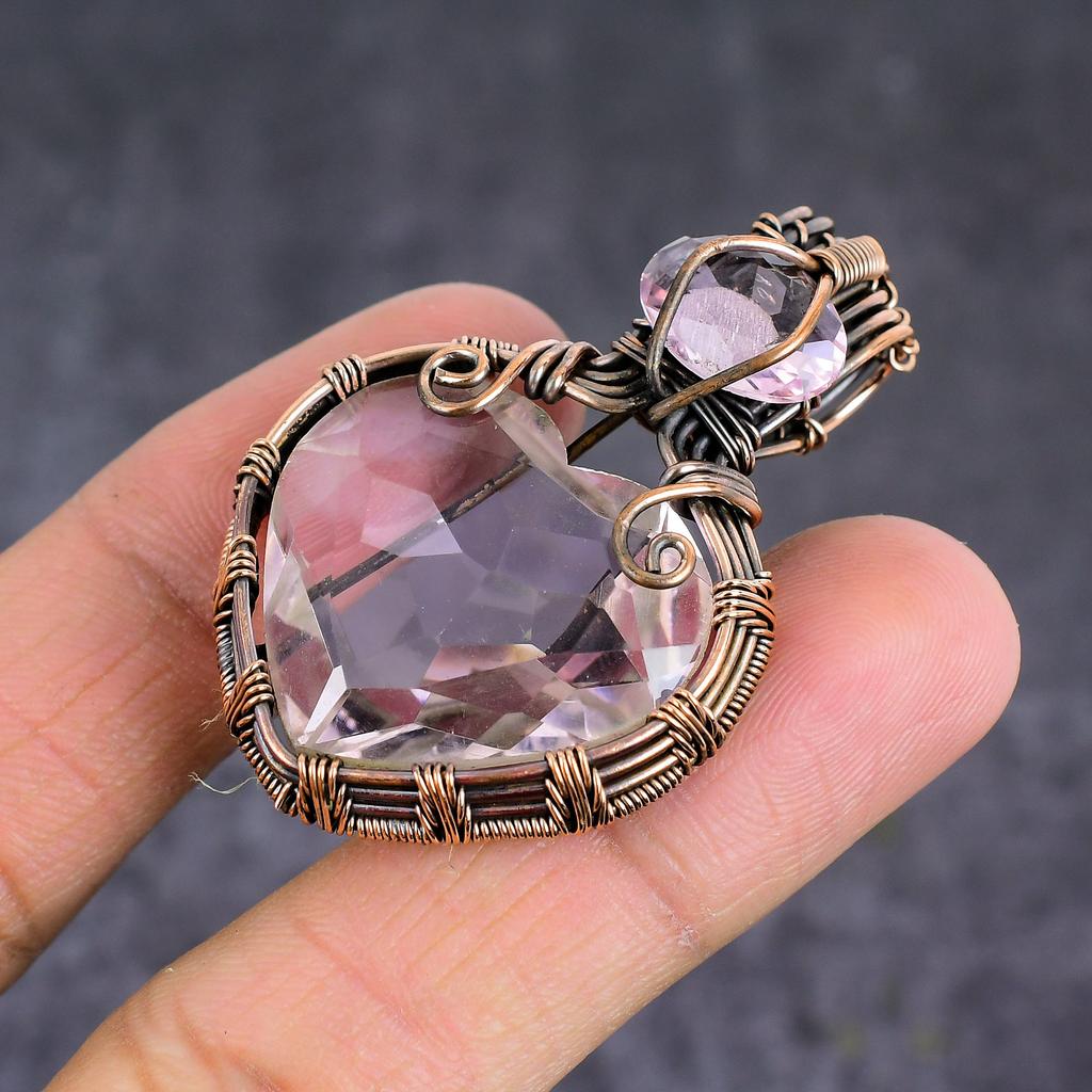 Natural Kunzite Gemstone Handmade Copper Wire Wrap Pendant Jewelry 2.09" z9M63