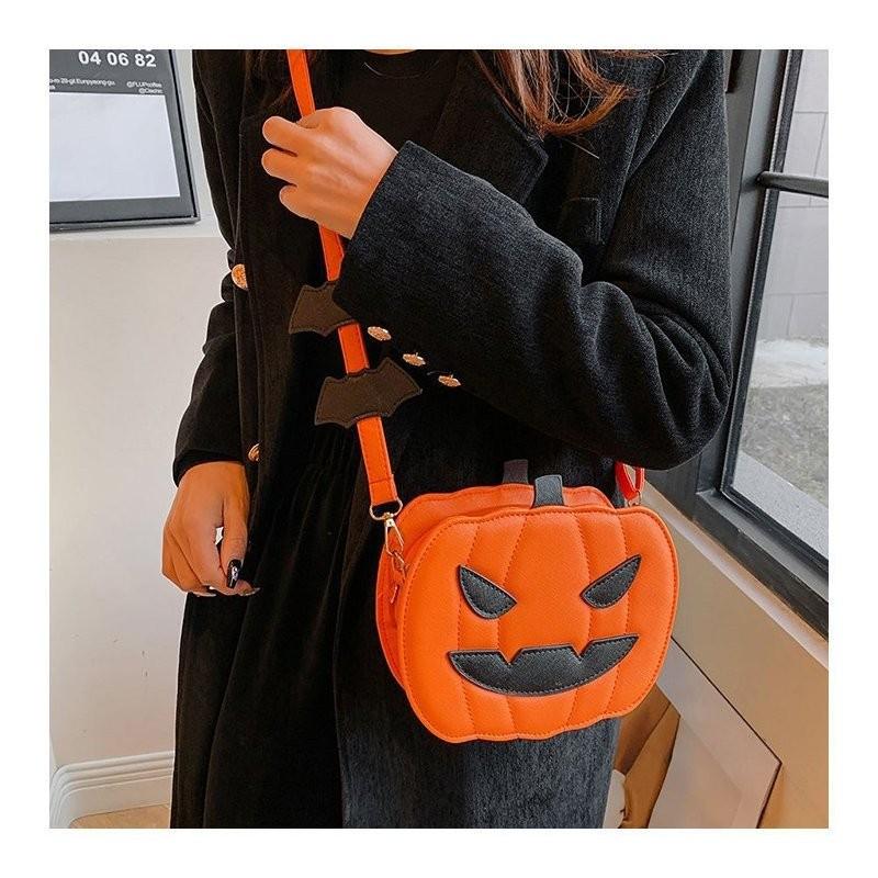 Trendige Mini-Kürbis-Umhängetasche für Halloween mit kreativem Color-Blocking-Design