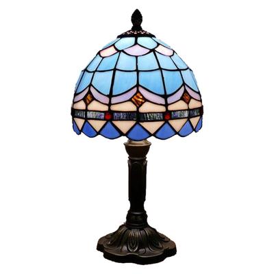 Wiktoriańska witrażowa lampa biurkowa w stylu Tiffany, lampa stołowa w stylu śródziemnomorskim do sypialni, salonu, jadalni, niebieska (20*36cm)