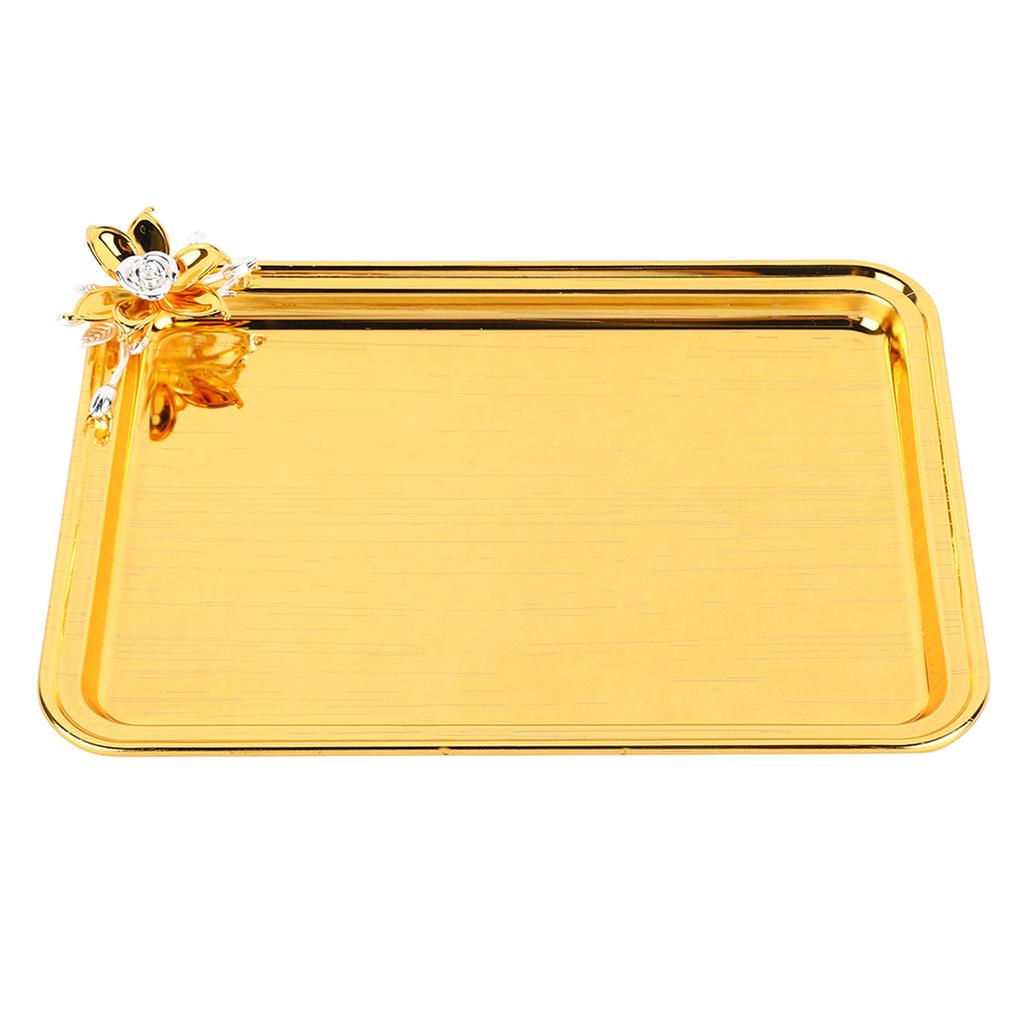 Plateau de service de table Européen Léger Luxe Décoratif Rectangulaire Plateau de service alimentaire avec décor floral pour Salon KTV Hôtel Or