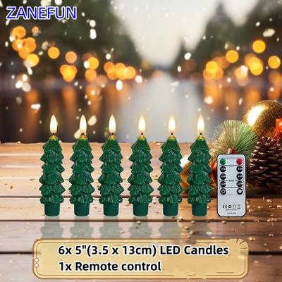 Christmas Tree Flameless LED Candles Green Led Candlesticks with Timer Remote Christmas Tree 3D Flickering LED Flameless Candles