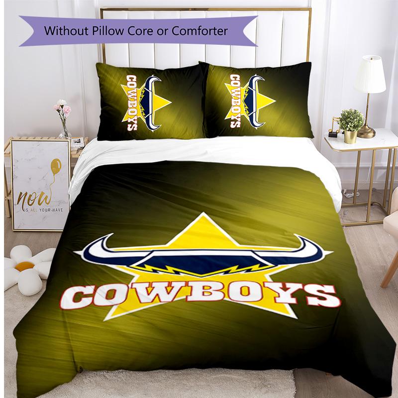 Set Biancheria da Letto Stampato 3 Pezzi North Queensland Cowboys Morbido Traspirante Copripiumino Federe Set Lavabile Decorazione Camera da Letto Regalo per la Casa
