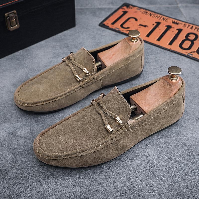 

Модные замшевые мужские повседневные туфли Классические мужские лоферы Удобные слипоны для ходьбы и вождения Дышащие Легкие Ленивые туфли 39 хаки