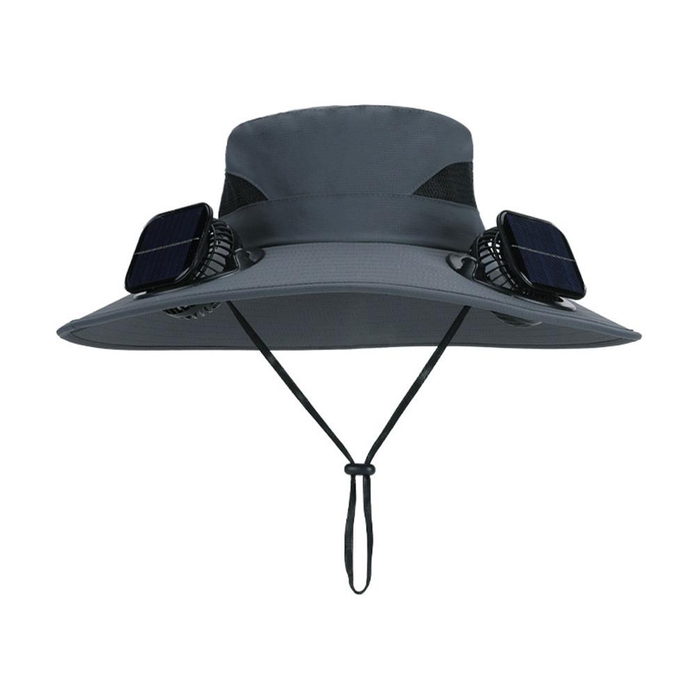 Casual Anti UV Solar Fan Hat Solar Charging Wide Brim Sun Visor Cap with 2 Fan Breathable Fishing Hat Summer