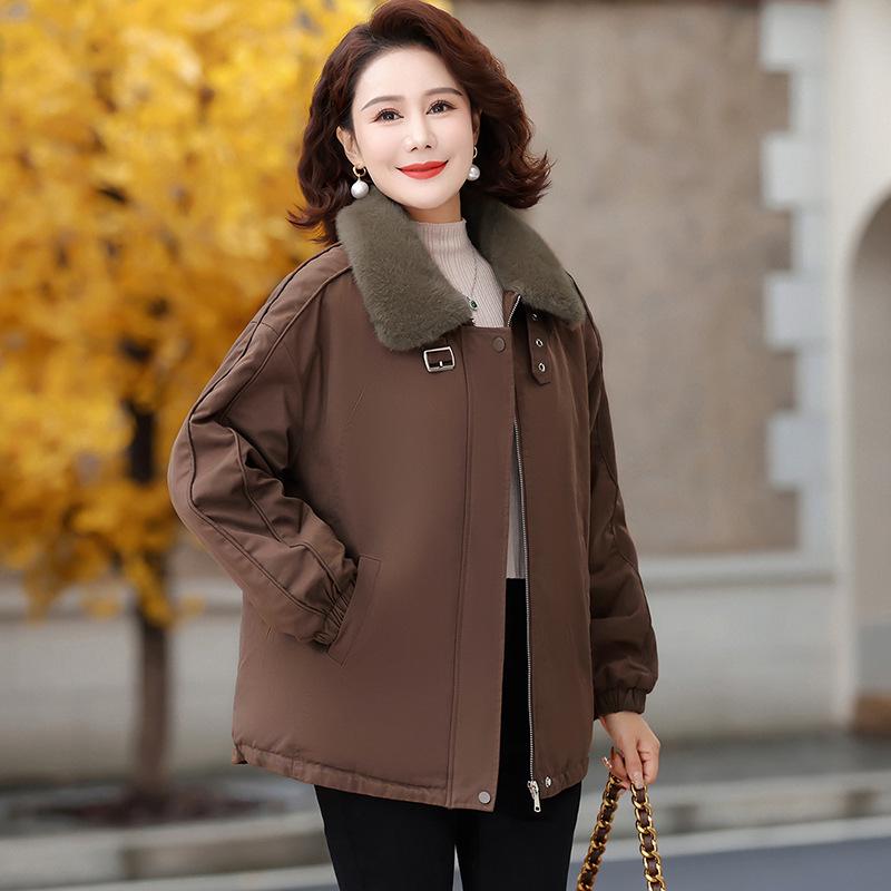 Stylish Velvet-Lined Winter Parka for Middle-Aged and Elderly Women - Warm, Thickened, Cotton Lapel Jacket