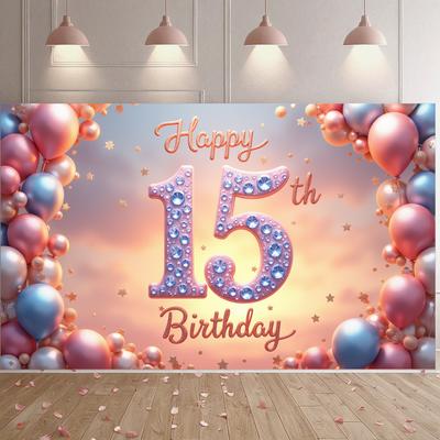 15. Veselé narozeniny Pozadí Design Konfet Balón Patnácté Narozeninové Oslavy Dekorace Banner Fotografie Pozadí Rekvizity