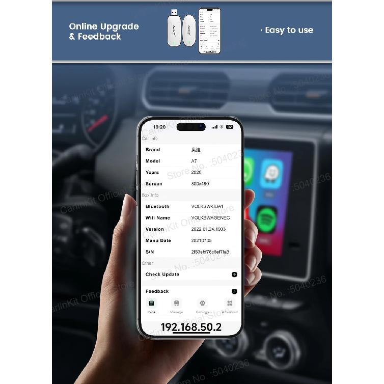 CarlinKit X1CA X2CA Baidu Carlife to Android Auto and CarPlay Wireless Adapter For iPhone Android Phone WiFi BLE Auto Connect