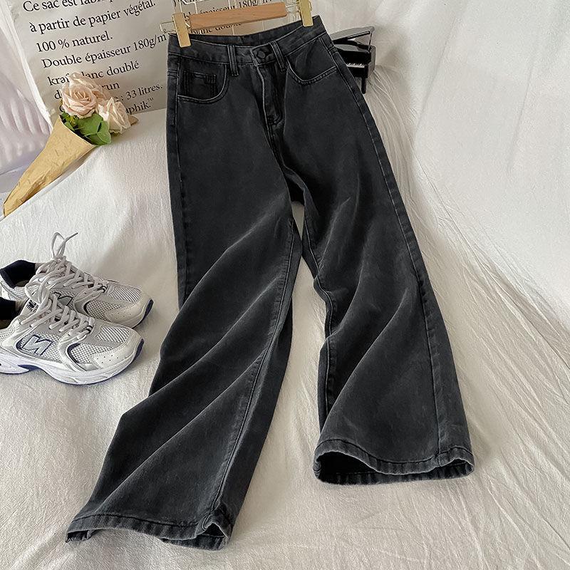 Women's High-Waisted Wide-Leg Jeans - Slimming, Flattering, Floor-Length, Autumn 2021.