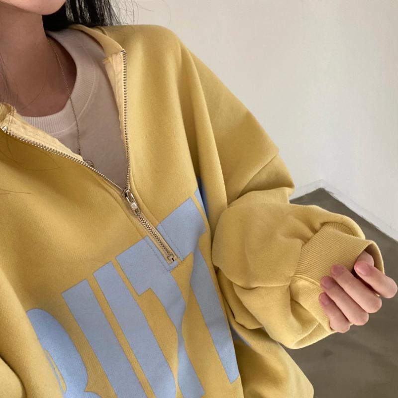 Koreanische Chic Y2k Lose Zip Up Pullover Frauen Herbst Dicken Stil Casual Brief Drucken Kleidung Neue Harajuku High Street Solide tops
