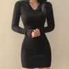 Women Knit Slim Sexy Bodycon Dress V-Neck Long Sleeve Dress Solid Casual Midi Sweater Dress For Women 2026 Autumn Winter