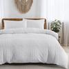 White Duvet Cover Queen Boho Tufted Microfiber Bedding Set for All Seasons, Embroidery Shabby Chic Comforter Covers with Zipper