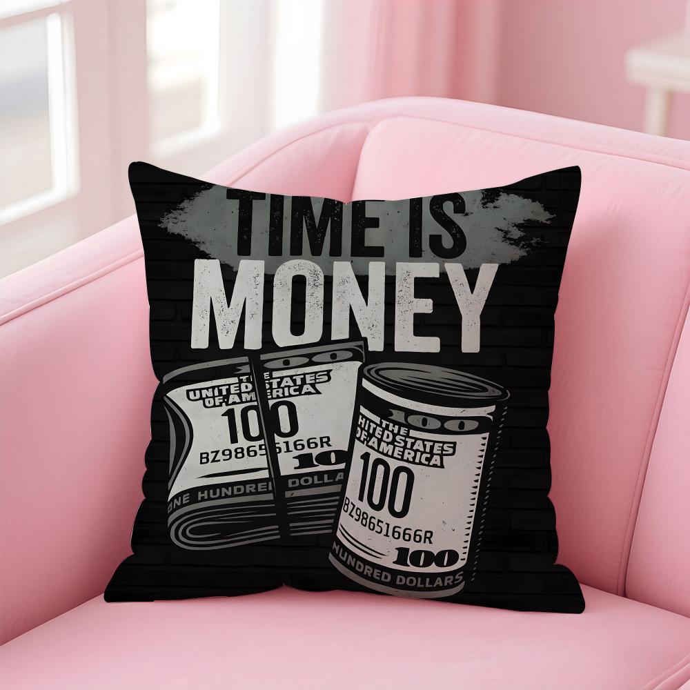 popular Time is Money Cushion Cover Comfortable Reversible Pillow Cover Ideal for Car Sofa Bedroom & Beyond