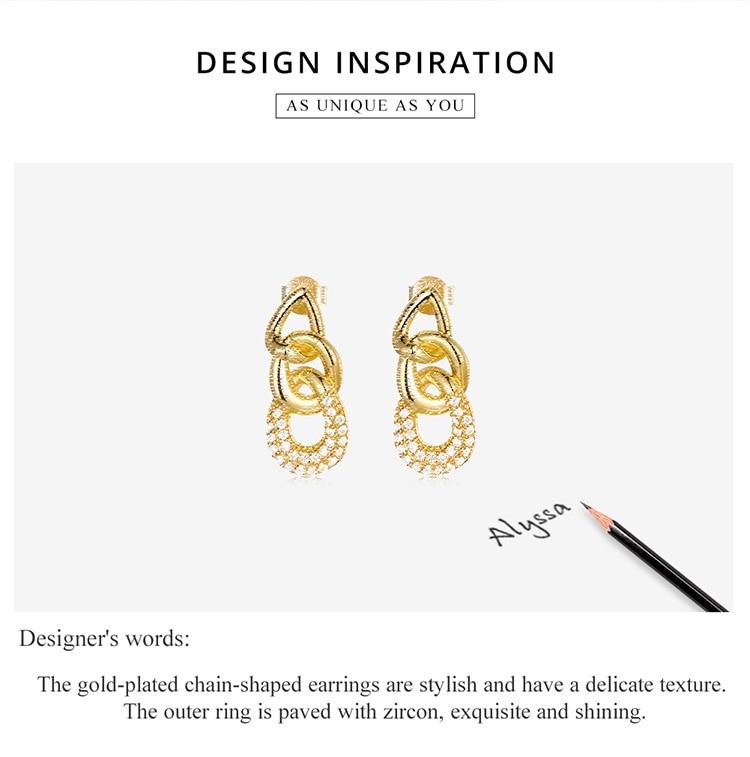 BAMOER 925 Sterling Silver New Trendy Earrings Plated Gold Personality Chain-Shaped Drop Earrings Women Statement Jewelry Gift