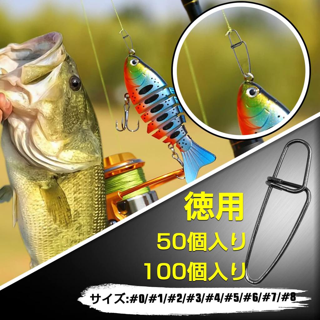 QISHUO Stainless Steel Cross Lock Strong Lure Snaps for Egi Jigging and 100 Black Snaps, Fishing, Pieces, 15kg,