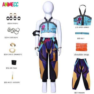 ANIMECC AUF LAGER Größe 110cm-150cm Huntrix Zoey Cosplay Kinderkostüm Perücke Film K-Pop Dämonenjäger Cosplay Halloween Party Outfits