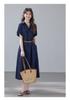 Relaxed Lapel Short-Sleeved Dress with Lining