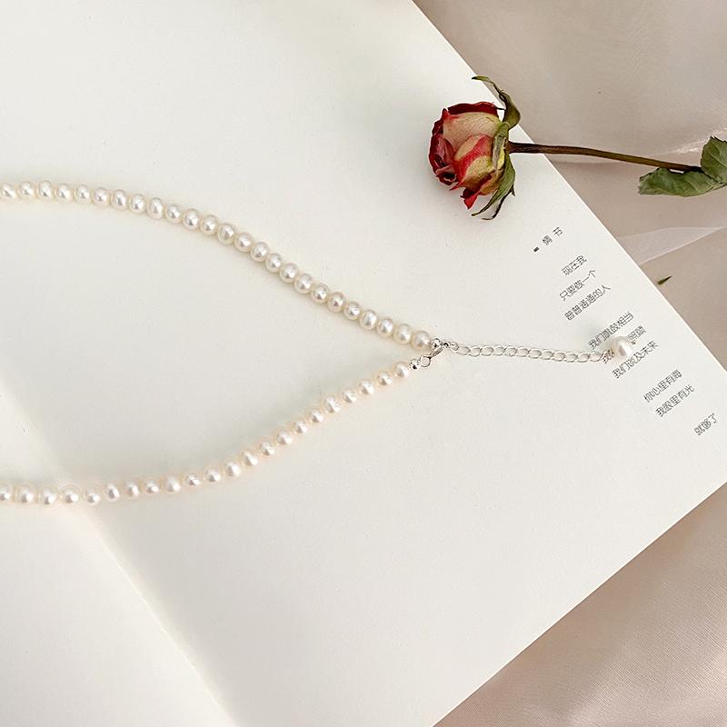 Fashion Jewelry Natural Freshwater Pearl Necklace 925 Sterling Silver Chain for Women Girls