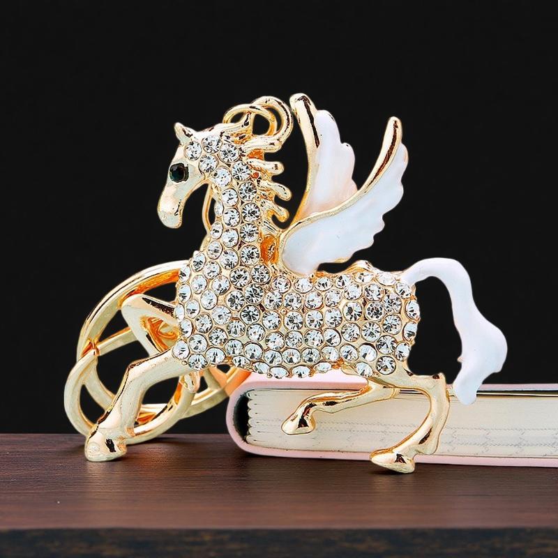Rhinestone Flying Horse Charm Pendant Keychain For Women Zodiac Animal Casual Handbag Purse Keyring Bag Accessories Gifts