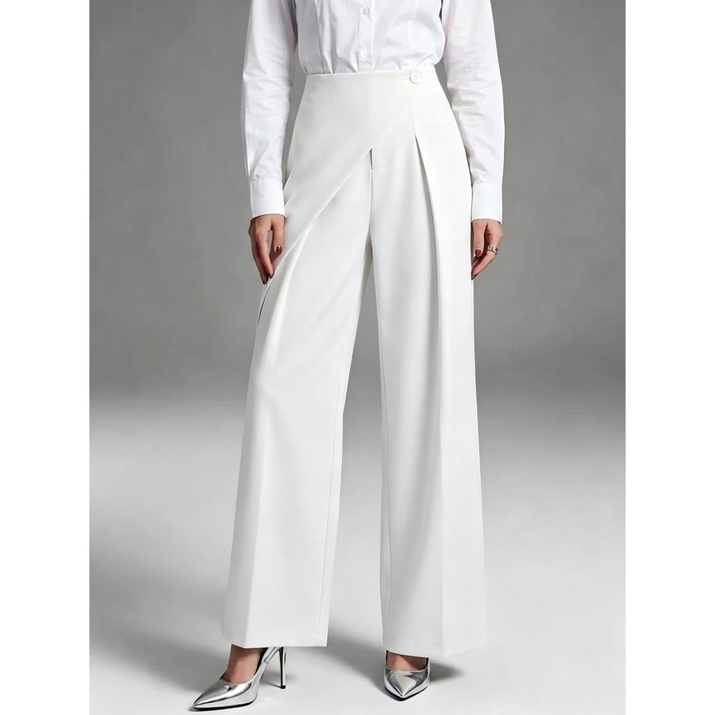 New Women's High Waisted Straight Leg Suit Pants, Simple Drapey Casual Trousers for Women
