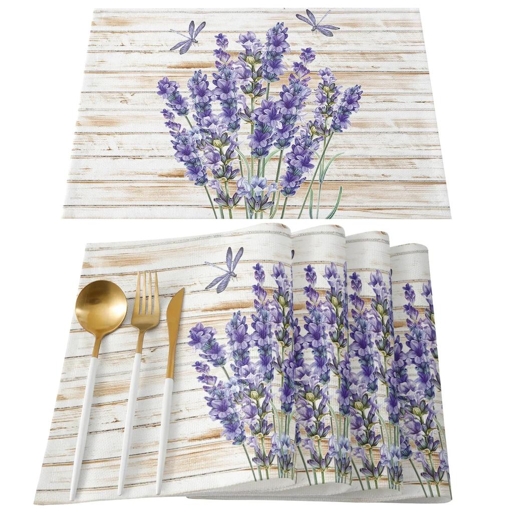 1PC Table Mats Purple Lavender Printed Linen   Kitchen Accessories Home Party Decorative Placemats