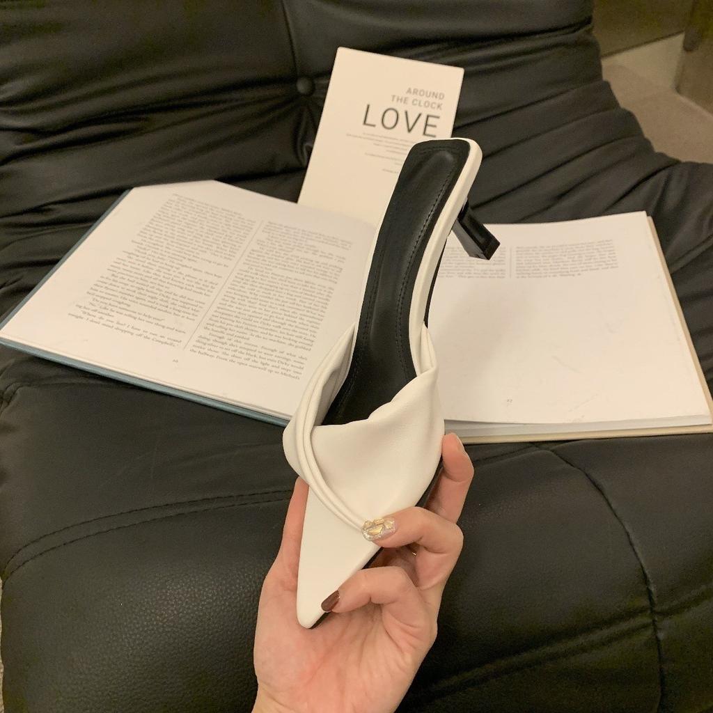 Spitze Pantoletten mit offener Zehenpartie, denimblau, Stiletto-Absatz, Schleifensandalen