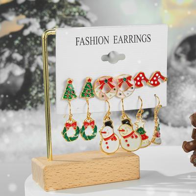 Fashion Snowman Pendant Girl Christmas Candy Earrings Santa Earring Pendant Set Schoolgirl Elk Stud Earrings