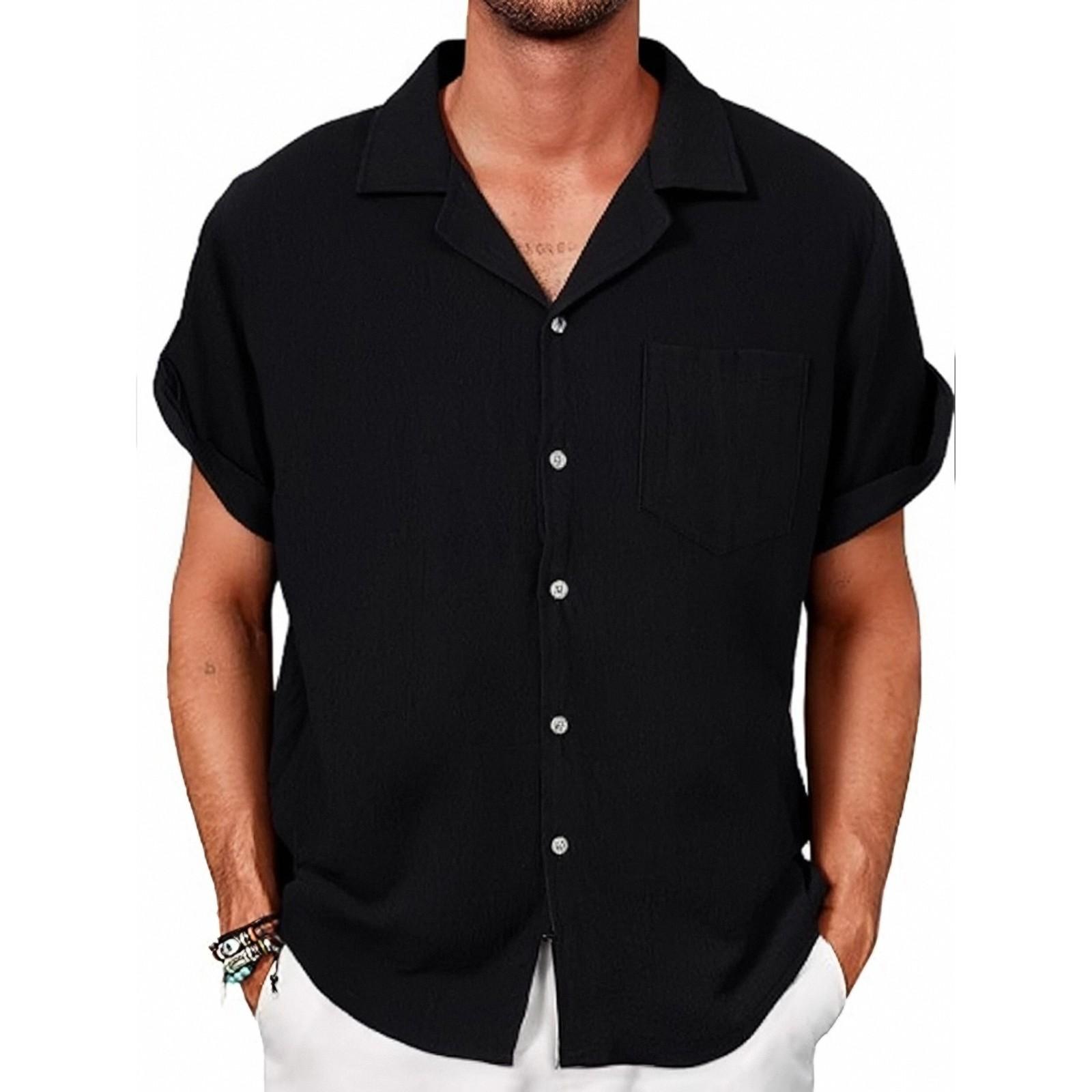 

Летняя хлопковая конопляная хлопковая тонкая повседневная однотонная рубашка со стоячим воротником синего цвета свободного покроя S чёрный