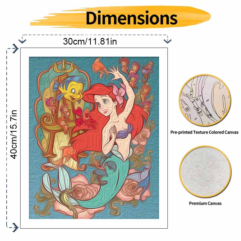 Disney Little Mermaid Oil Paint by Numbers Painting Kit Handmade Diy Home Decor Gifts for Adults Canvas Wall Art Hobby Craft Project Set