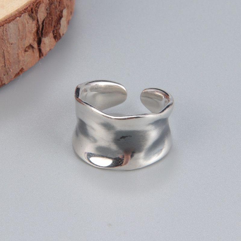 BF CLUB 925 Sterling Rings for Women Simple Geometric Handmade Irregular Retro Wide Sparckling Ring Allergy For Birthday Gift