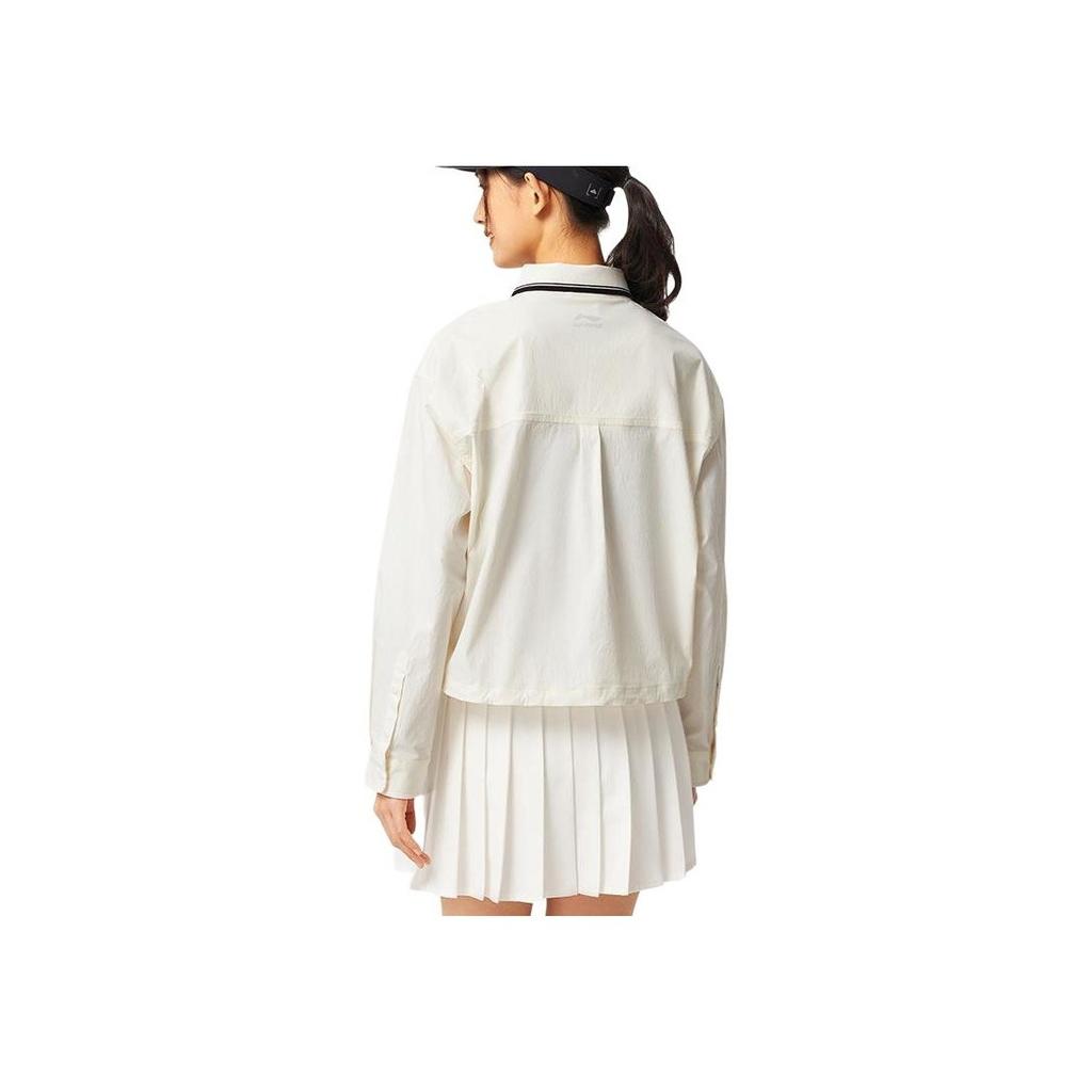 Li-Ning Plain Button-Down Loose Long Sleeve Shirt Women Shirts Off-White ASHV236-1
