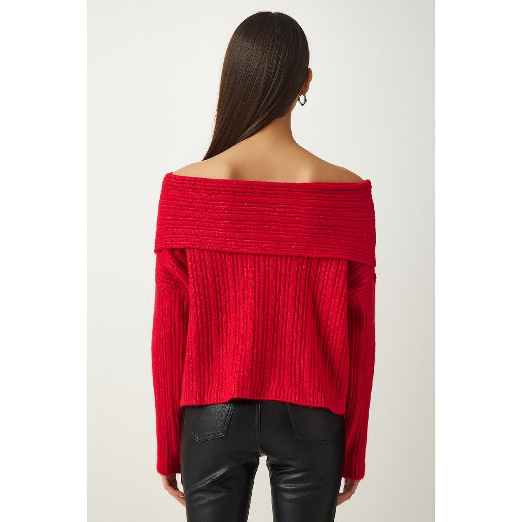 Pulover tricot cu guler Madonna roșu de damă Pf00049