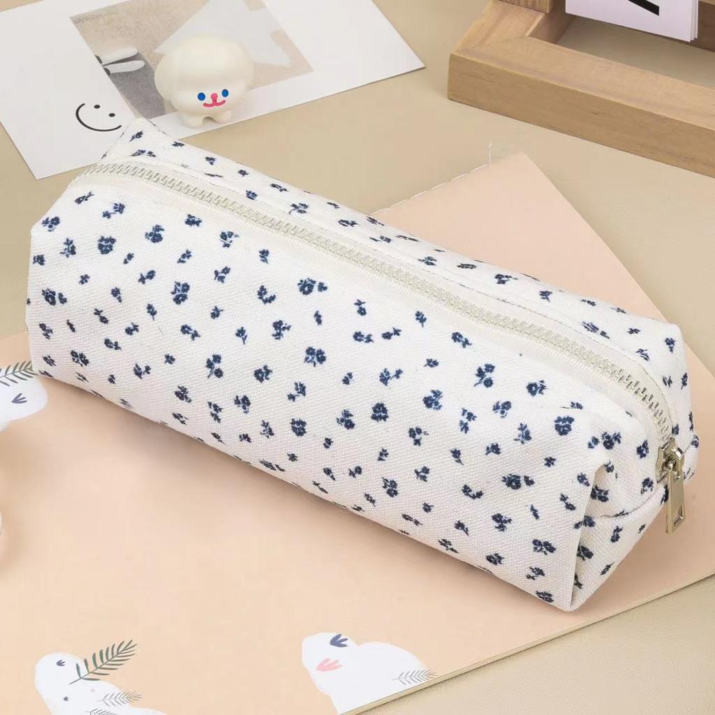Cartoon Floral Printing Pen Bag Student Grils Stationery Bag Large Capacity Pencil Case Multifunctional Stationery Organizer