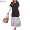 ZANZEA Women Casual Round Neck Short Sleeve Loose Patchwork Dress