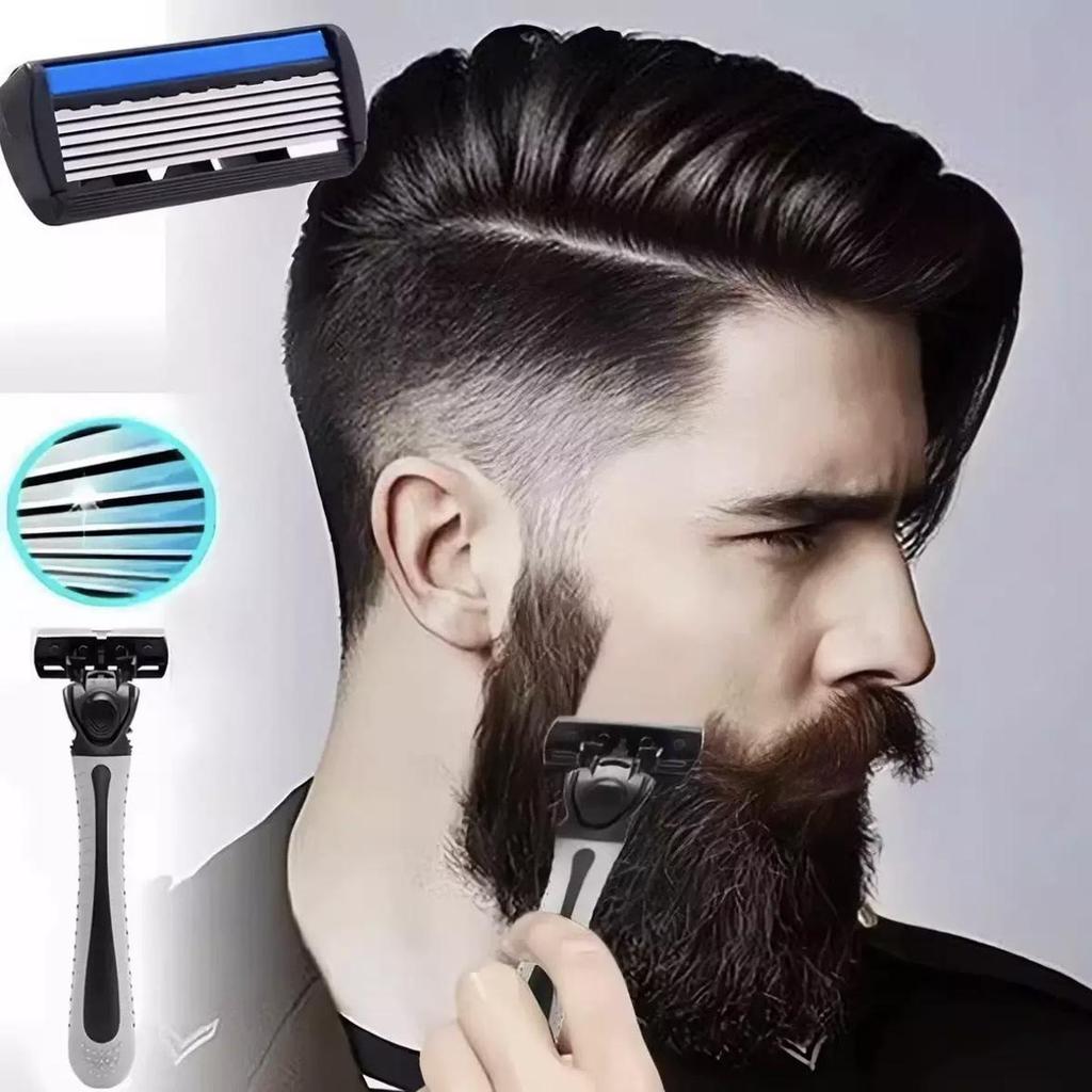 Portable Six-Layer Men's Manual Razor: Classic Beard Blade