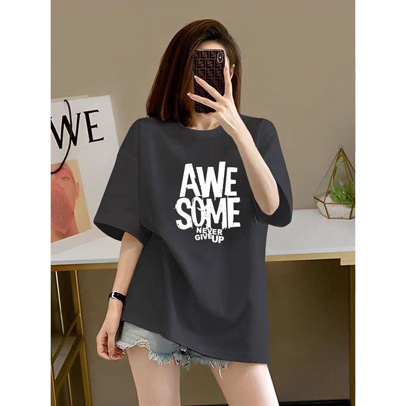 Damenbekleidung Schick Buchstabendruck Basic Top T-Shirts Sommer Mode Reine Baumwolle Rundhals Kurzarm T-Shirt Locker Pullover 45-105Kg