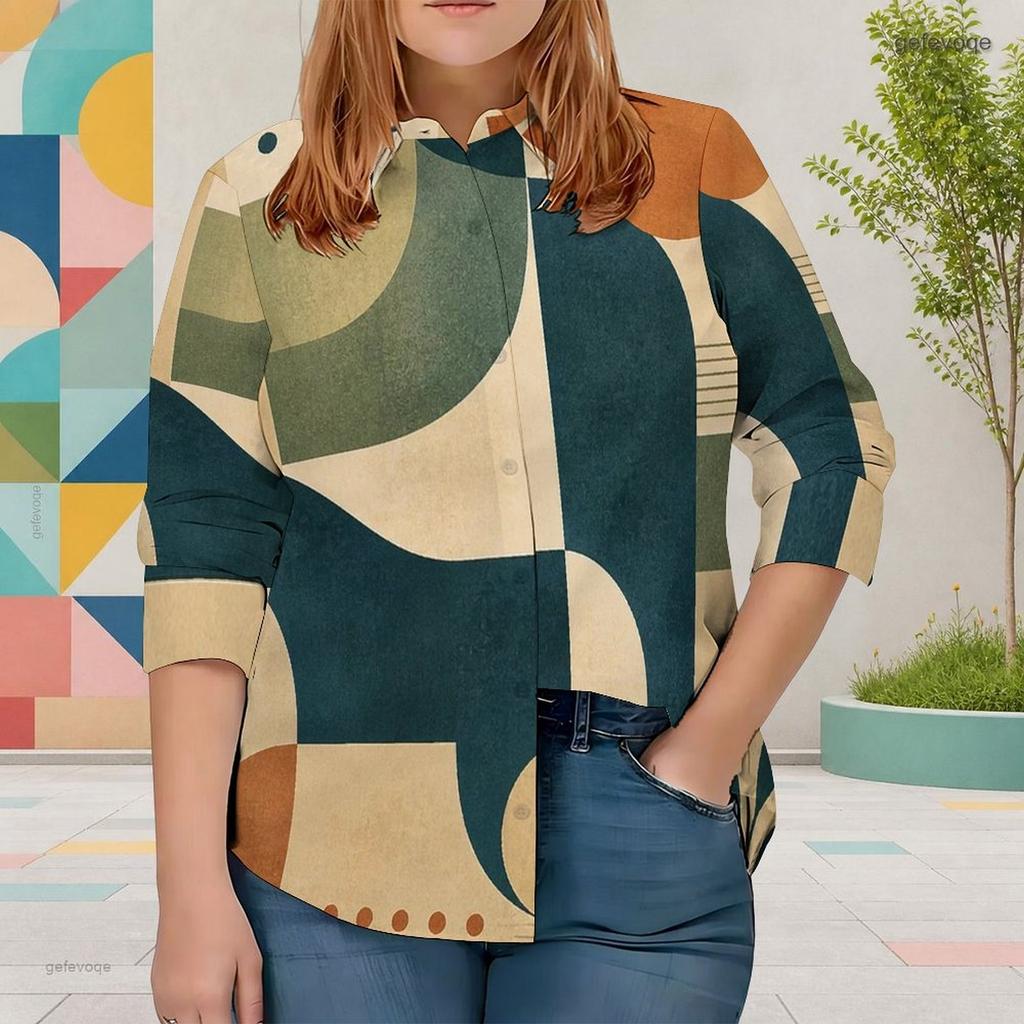Women Plus Size Collared Neck Long Sleeve Plaid Printed Button Front Shirt Pink Gray White