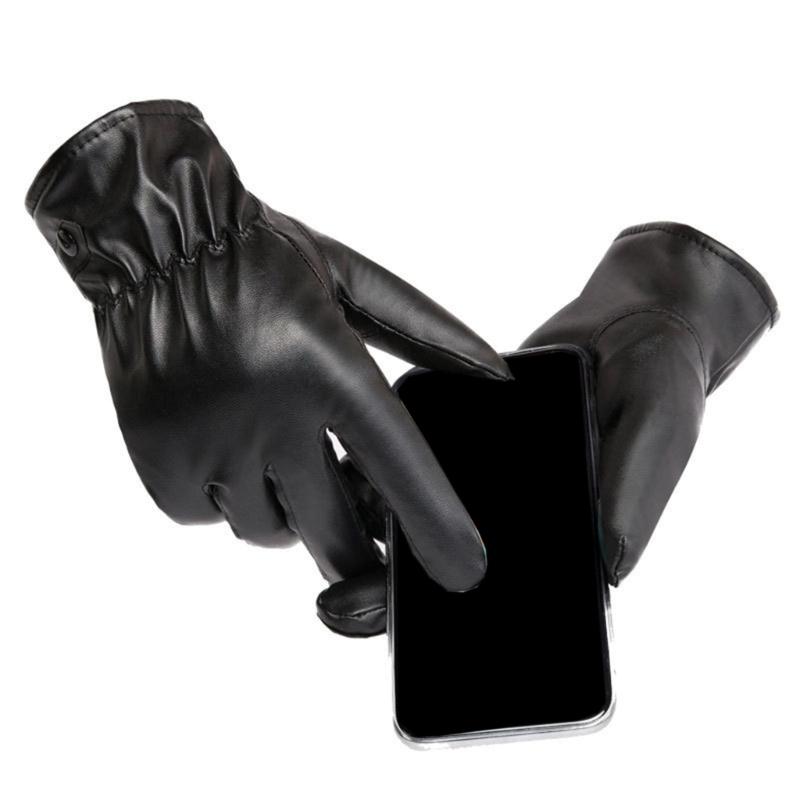 Womens Leather Gloves Winter Lined Fleece Lining Thick Warm Gloves Touchscreen Driving Gloves Winter Cycling Gloves
