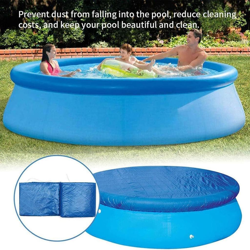 Round Pool Cover Windproof Garden Above Ground Pool Hot Tub Dust Protective Cover With Drawstring For Outdoor Yard Pool 86.6in