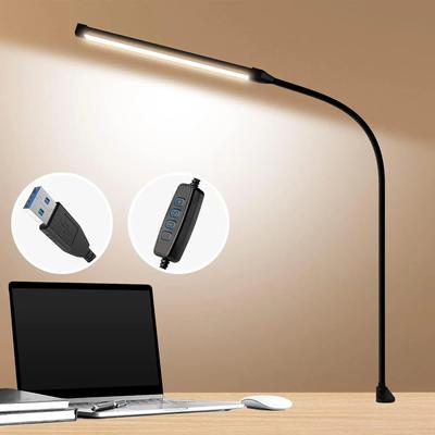 מנורת שולחן LED חדשה עם קליפס, אורות קליפס להגנה על העיניים למשרד, 3 מצבים 10 עוצמות בהירות, צוואר גמיש ארוך, מתכת