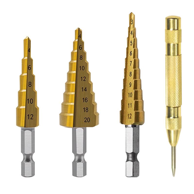 Three-Piece Titanium Step Drill Bit Set for Woodworking